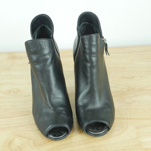 Stuart Weitzman Size 10 Ankle Boot Peep Toe Side Zip Black Bootie Leather Heels - Picture 3 of 14